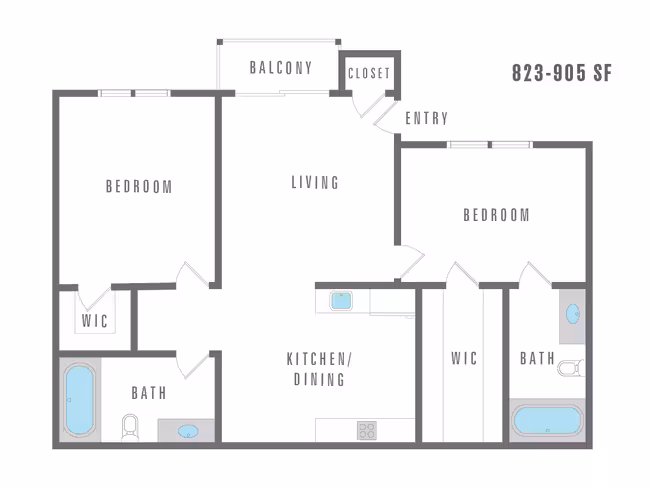 2 Bedroom 2 Bath 11845 West 12-1212 floor plan